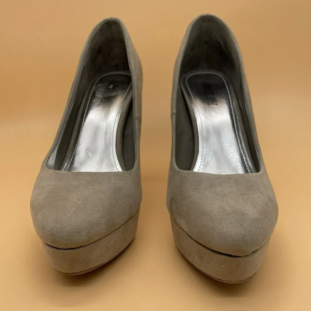 Jennifer Lopez Lucille Platform Pumps Women's 7.5M Grey Faux Suede Stiletto Heel